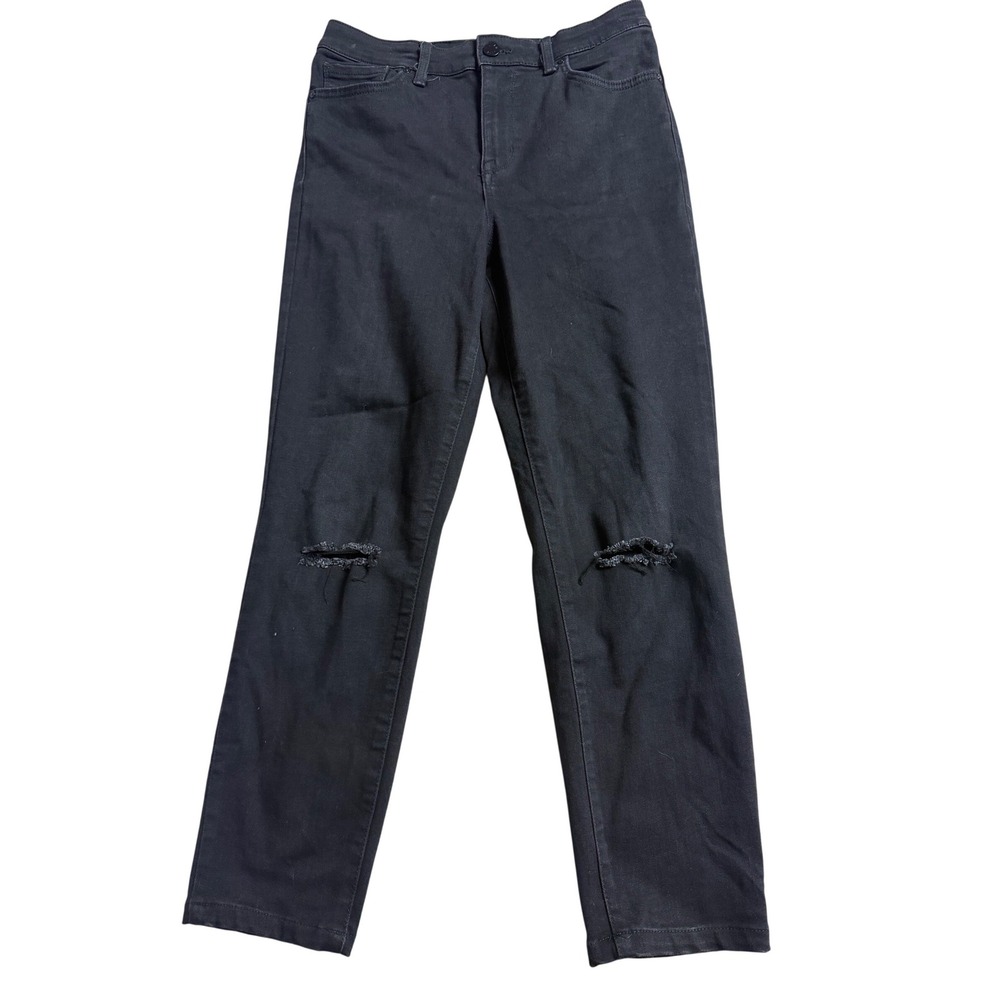William Rast Sculpted High Rise Distressed Knee Black Straight Leg Jeans Size 30